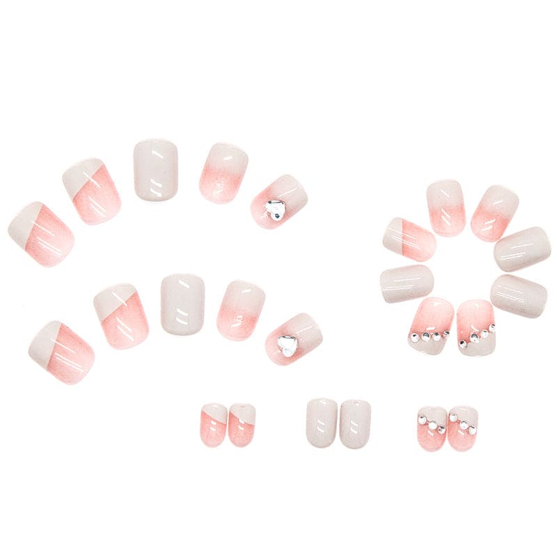 SMOOKY Reusable - 24 Pcs fake nails kit-Nude Heart Studs