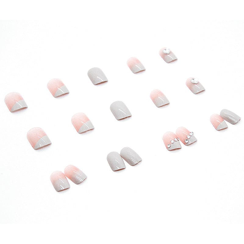 SMOOKY Reusable - 24 Pcs fake nails kit-Nude Heart Studs