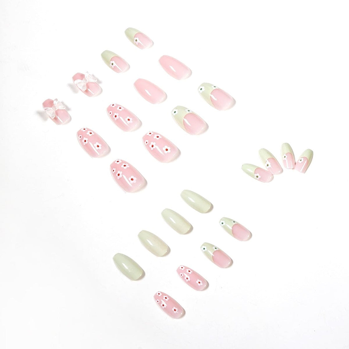 SMOOKY Reusable - 24 Pcs press on nails kit -Green Yellowbow