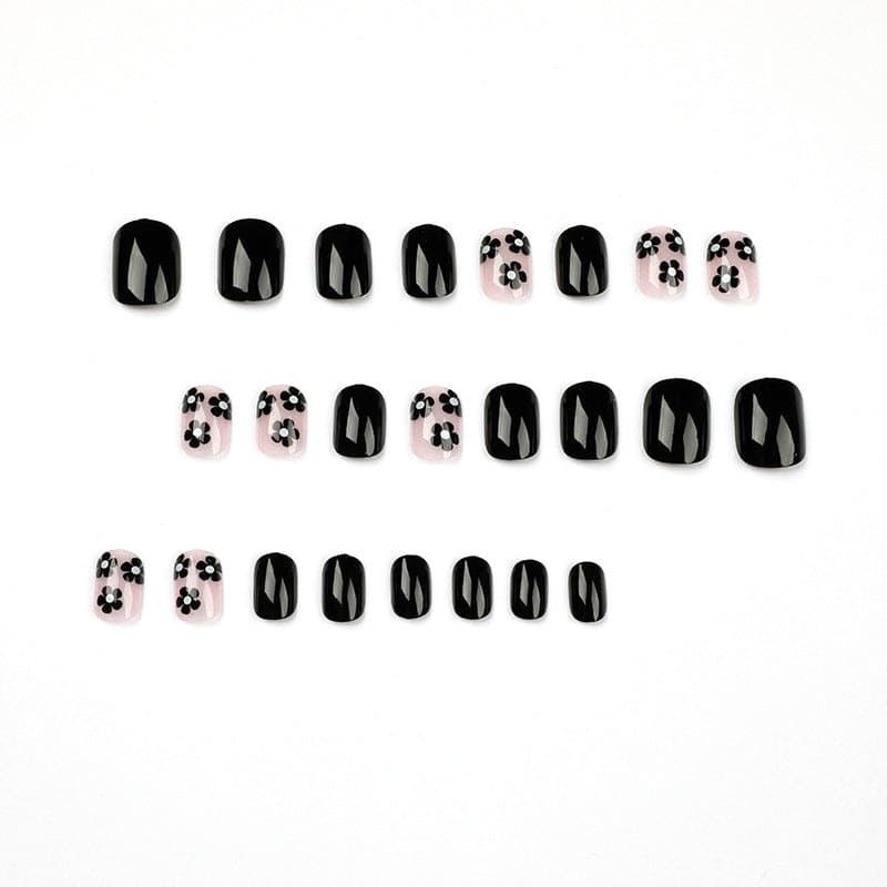 SMOOKY Reusable - 24 Pcs press on nails kit -Black Flower