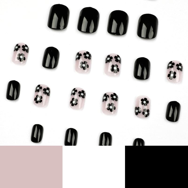 SMOOKY Reusable - 24 Pcs press on nails kit -Black Flower