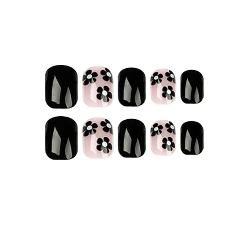 SMOOKY Reusable - 24 Pcs press on nails kit -Black Flower