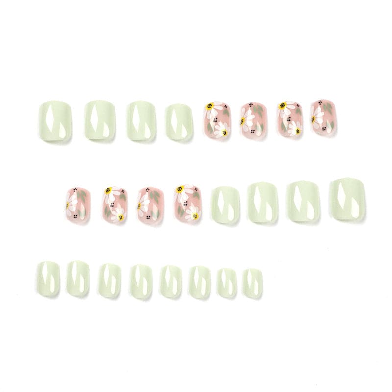 SMOOKY Reusable - 24 Pcs press on nails kit -Lemon Green Flower