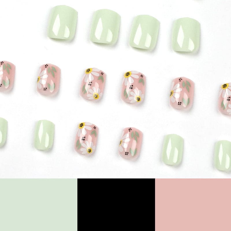 SMOOKY Reusable - 24 Pcs press on nails kit -Lemon Green Flower