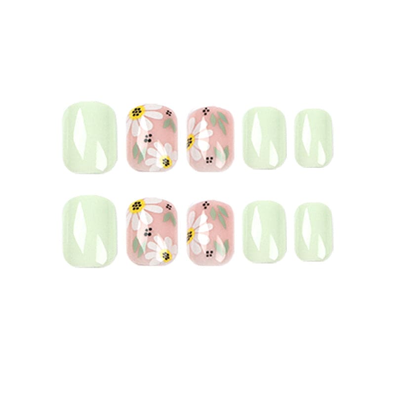 SMOOKY Reusable - 24 Pcs press on nails kit -Lemon Green Flower