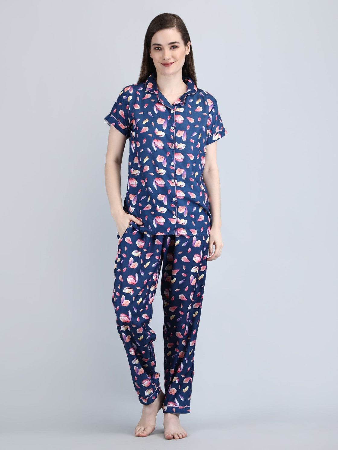 Women's Lounge Wear Night Suit Swiss cotton-Attractive Digital Print -Blue