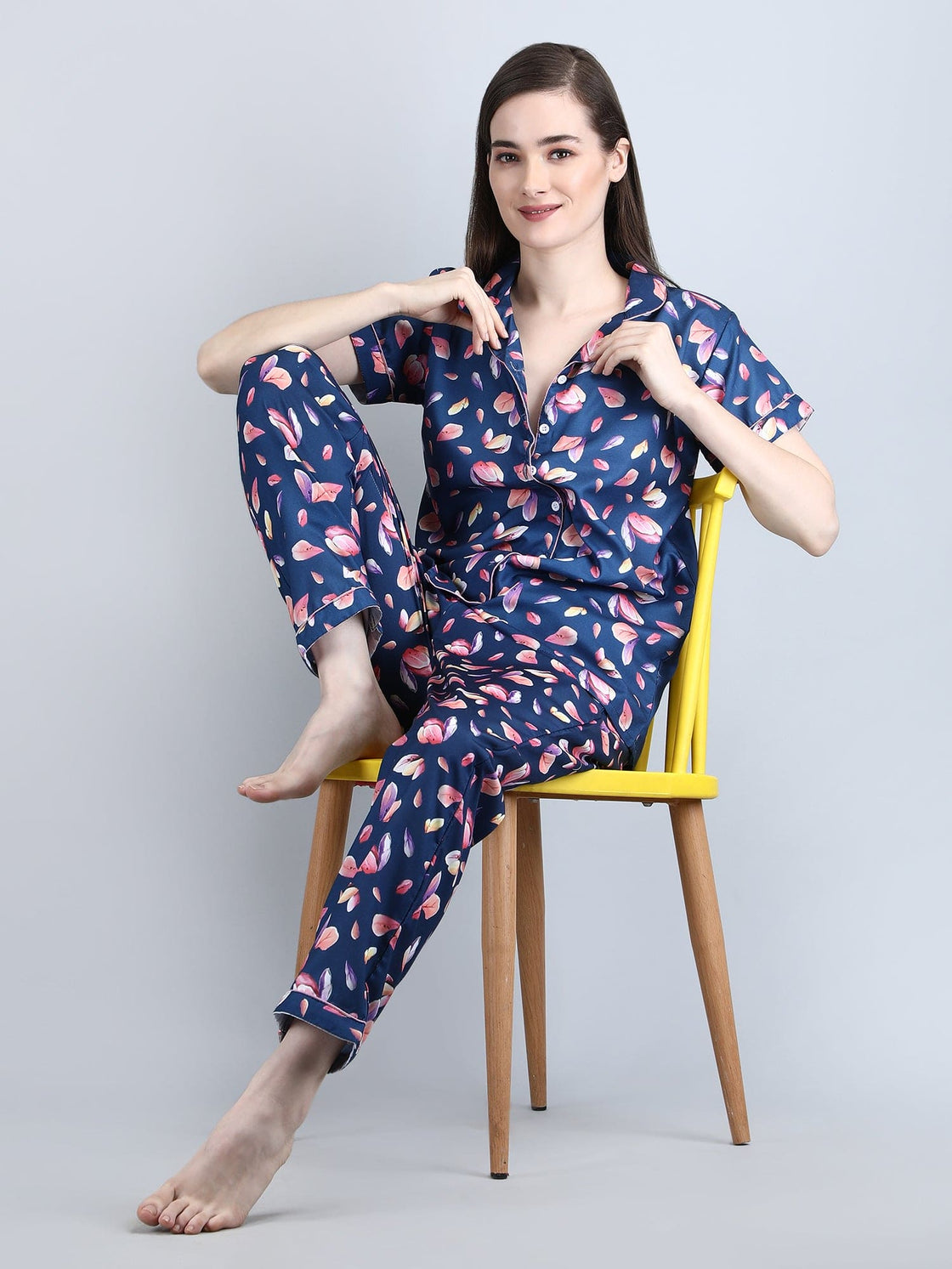 Women's Lounge Wear Night Suit Swiss cotton-Attractive Digital Print -Blue