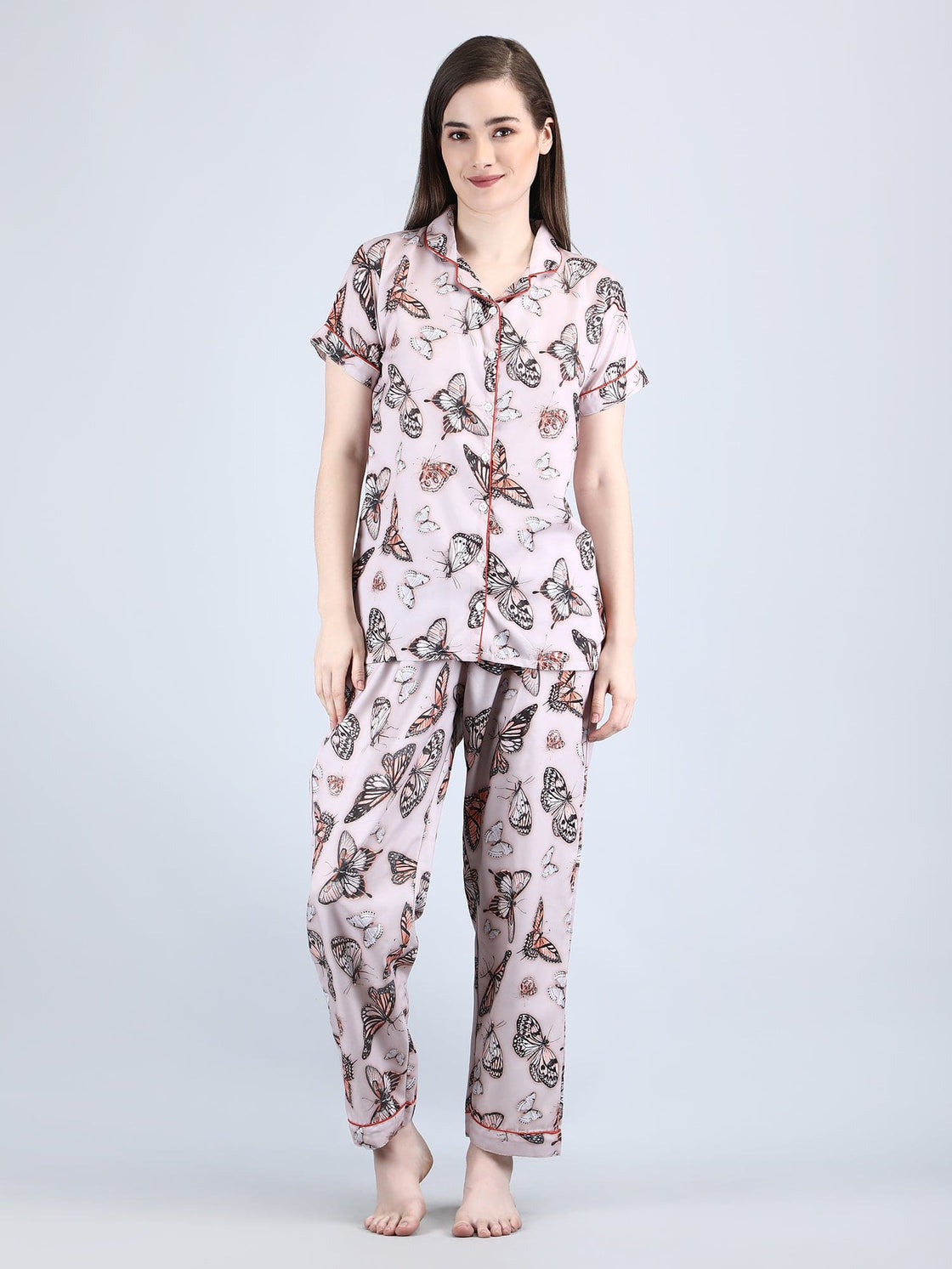 Women's Lounge Wear Night Suit Swiss cotton-Attractive Digital Print -Coffee