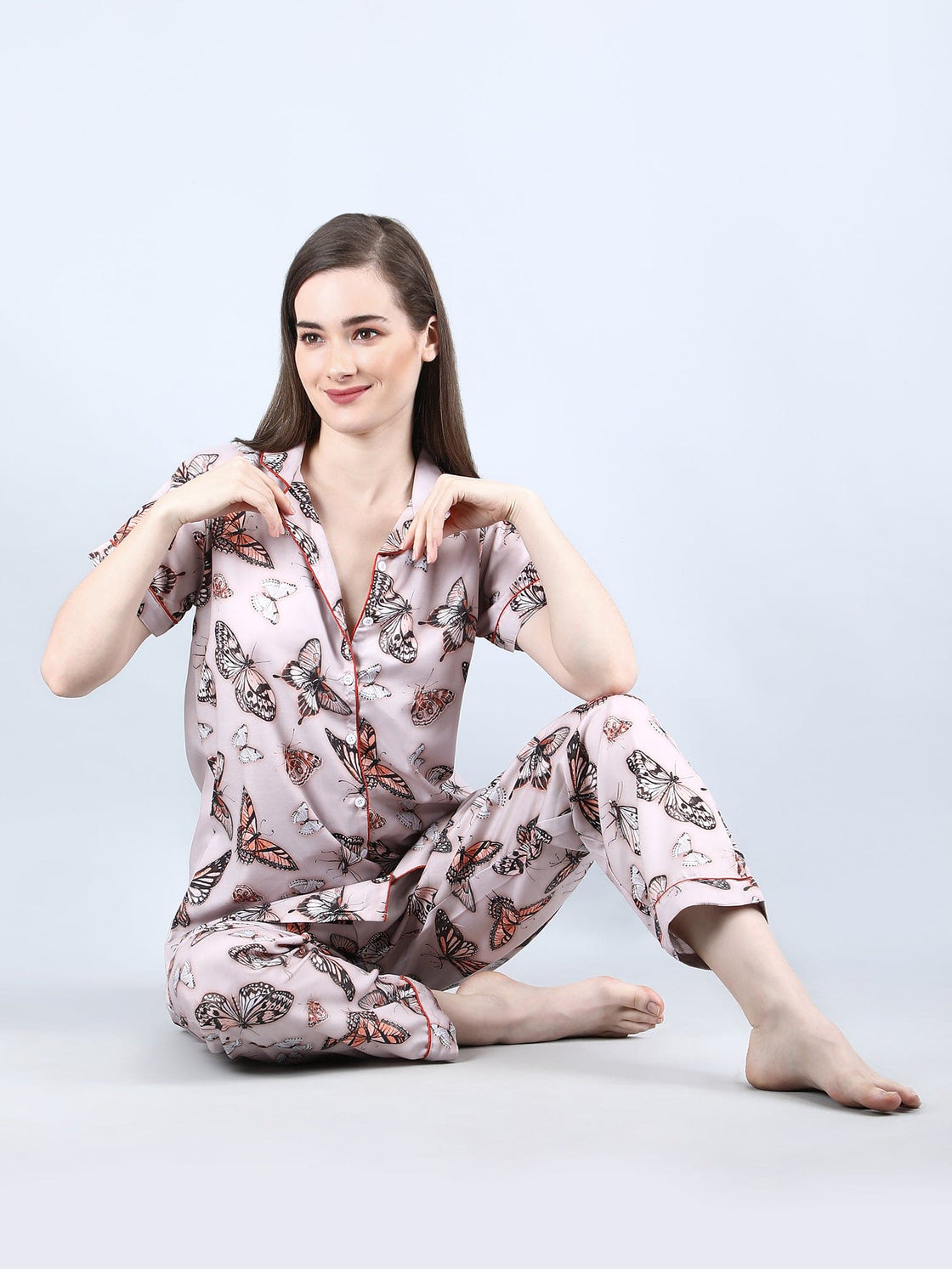 Women's Lounge Wear Night Suit Swiss cotton-Attractive Digital Print -Coffee