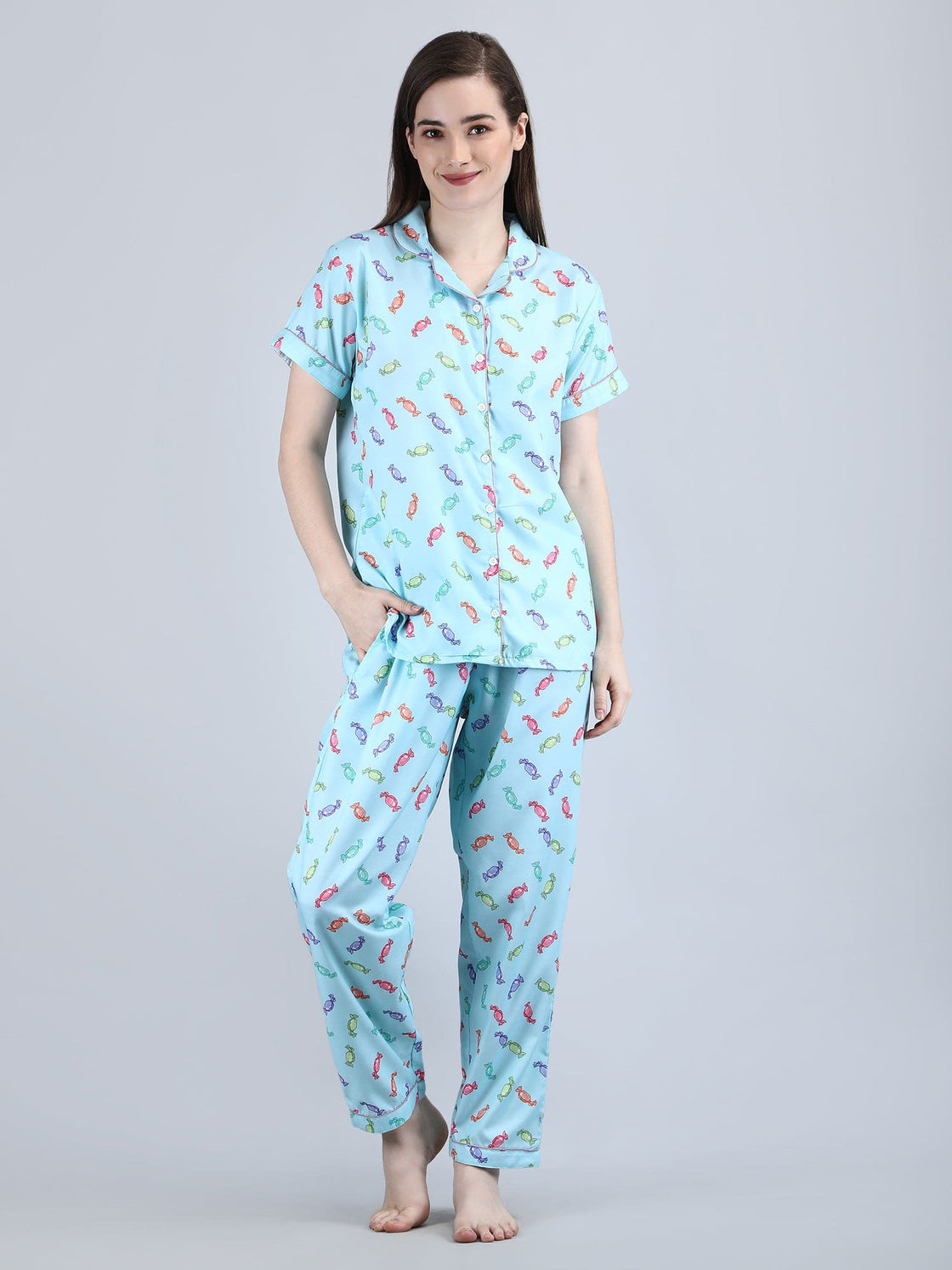 Women's Lounge Wear Night Suit Swiss cotton-Attractive Digital Print Green