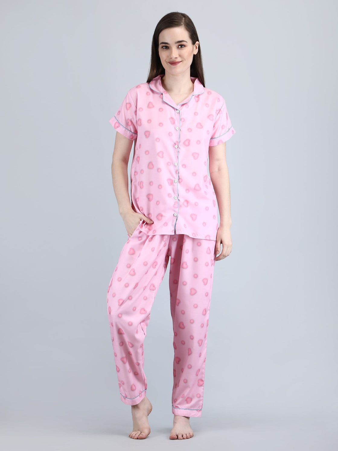 Women's Lounge Wear Night Suit Swiss cotton-Attractive Digital Print Pink