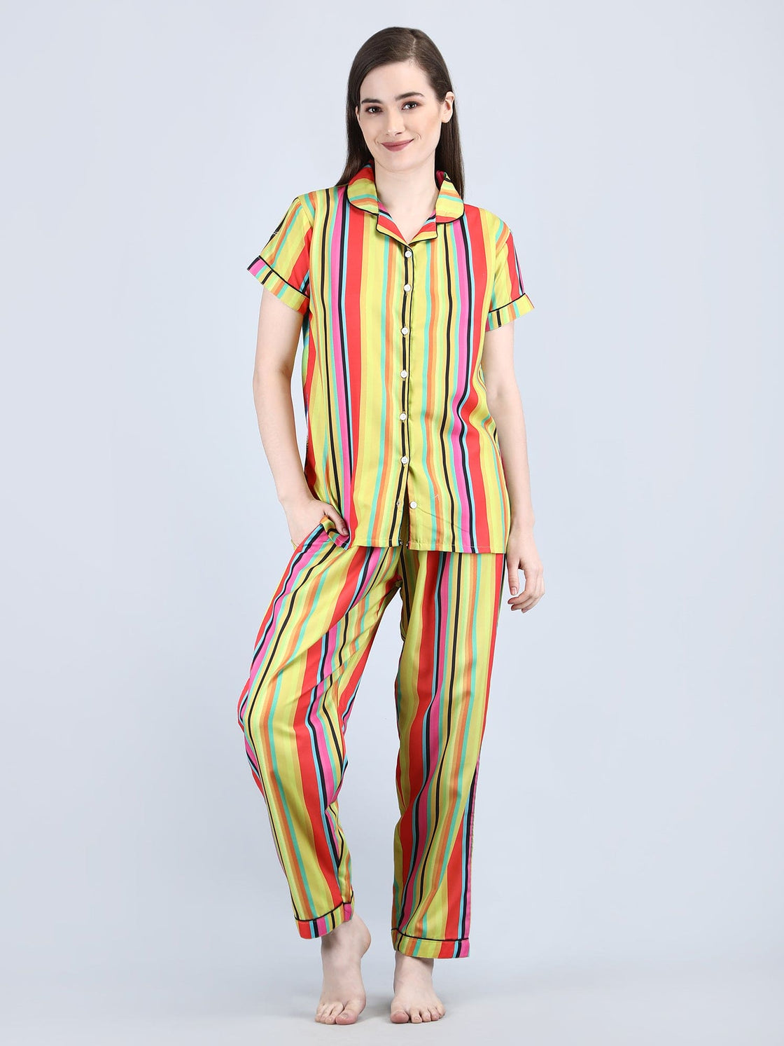 Women's Lounge Wear Night Suit Swiss cotton-Attractive Digital Print Yellow