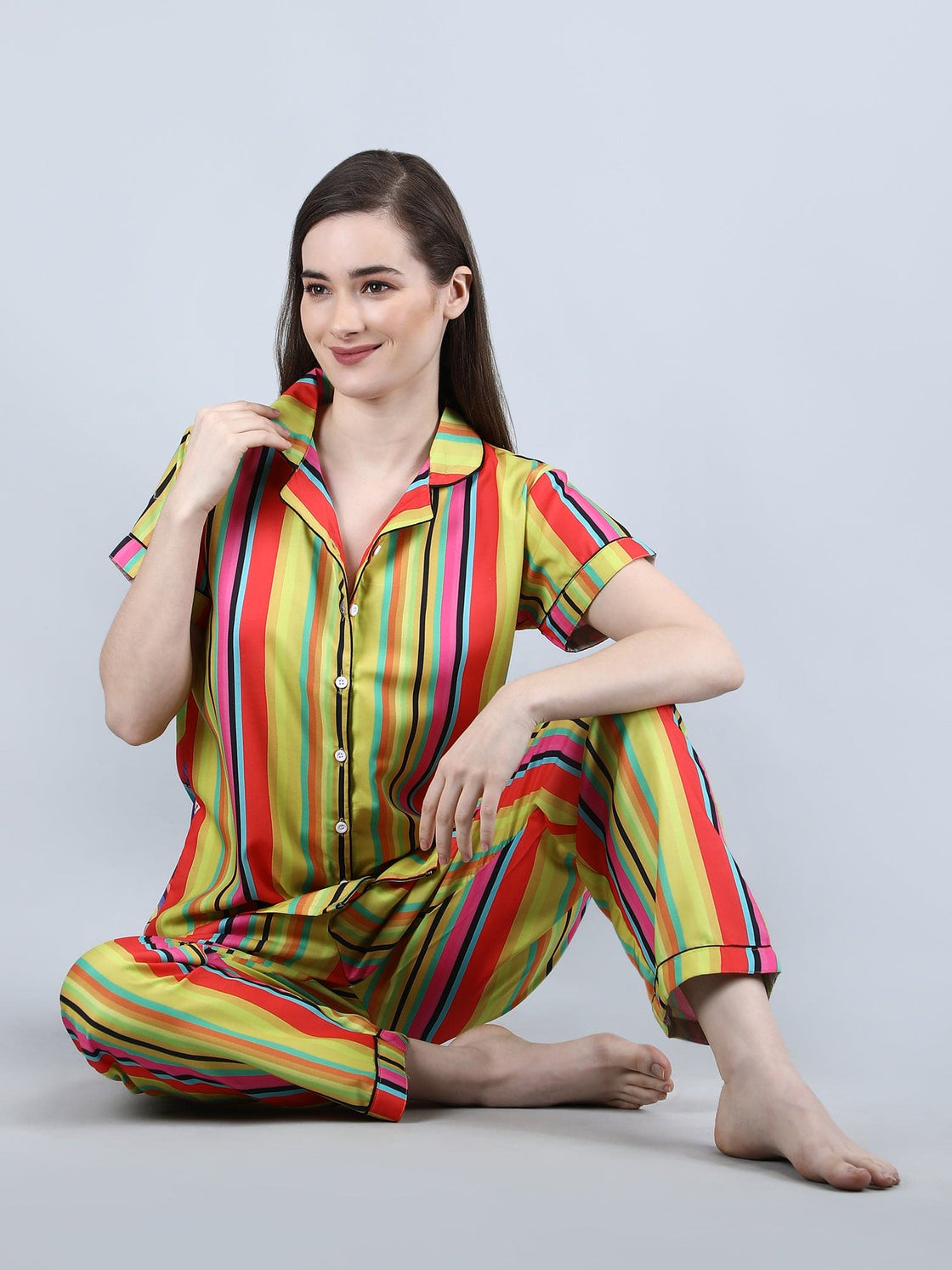 Women's Lounge Wear Night Suit Swiss cotton-Attractive Digital Print Yellow