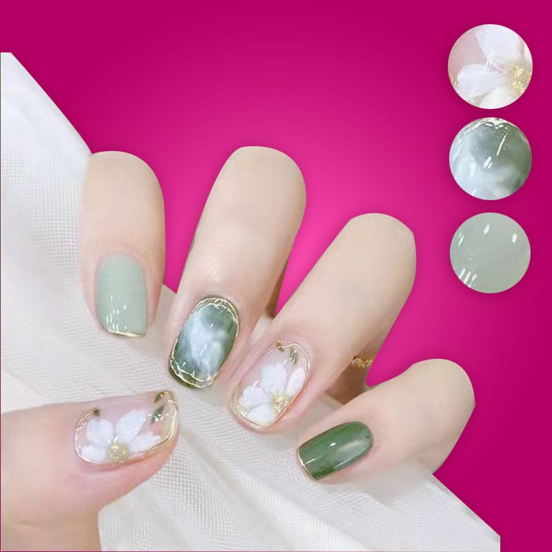 SMOOKY Reusable - 24 Pcs nail art extension kit -Marble Green